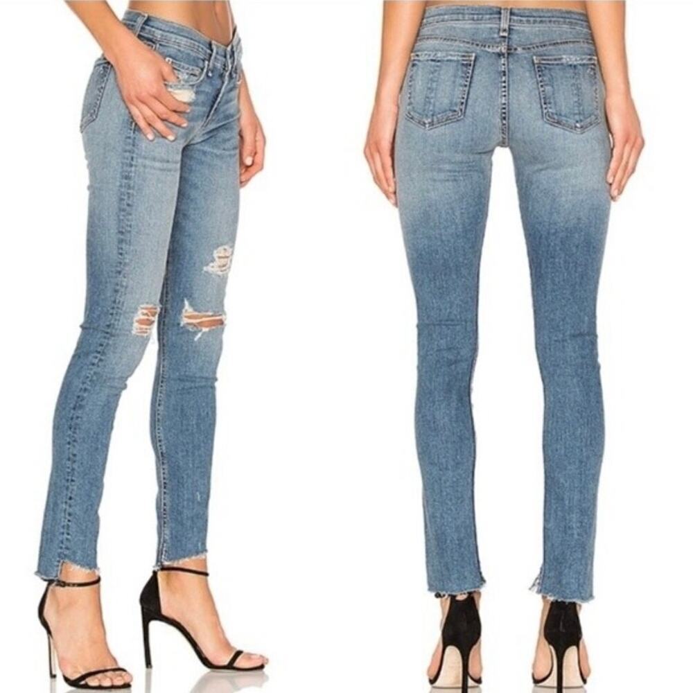 Rag & Bone Mid Rise Skinny Jean Blue Ripped Distressed Denim size 25 Medium Wash - Picture 2 of 10